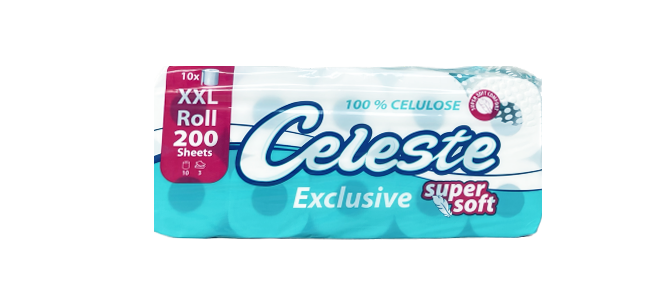 Toaletni papir EXCLUSIVE XXL, 3-slojni, 10rolic po 200 lističev, 100% celuloza